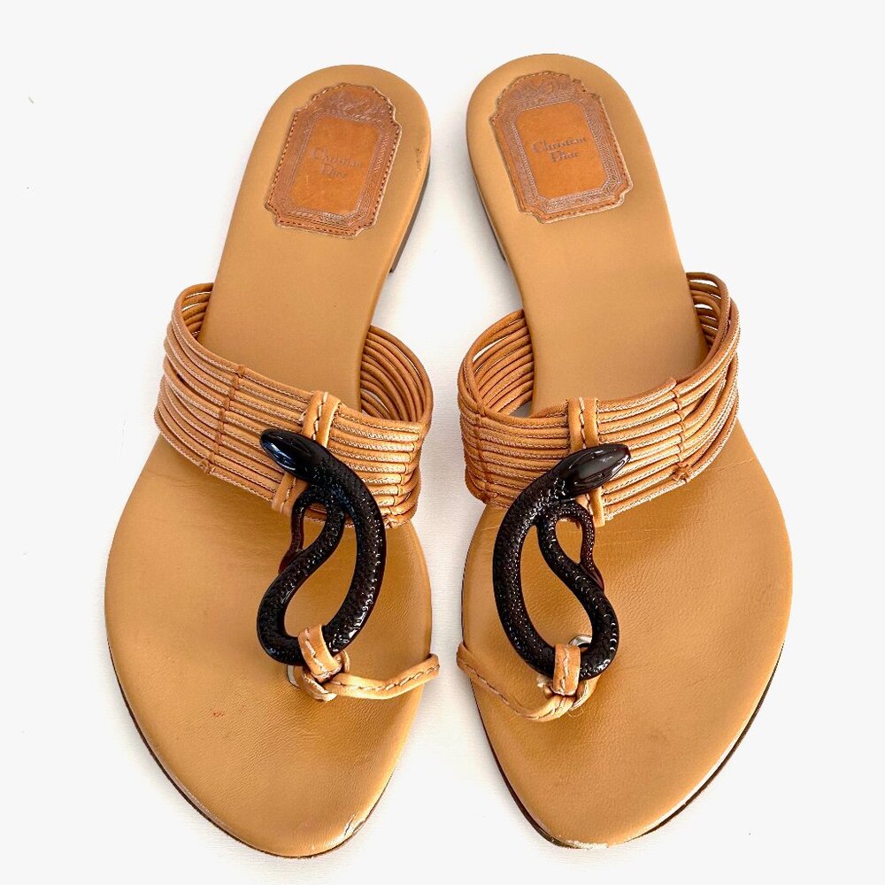 Christian Dior Leather Strappy Neutral Slides